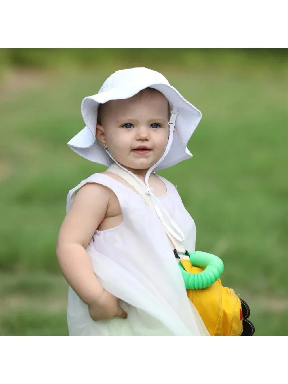 Cute Adjustable Wide Brim Sun Hat for Baby & Toddler - UPF 50+ Seersucker Bucket